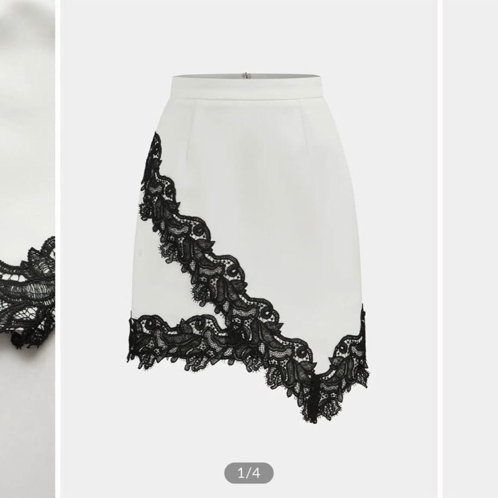 Commense Asymmetrical White Skirt with Black Lace
